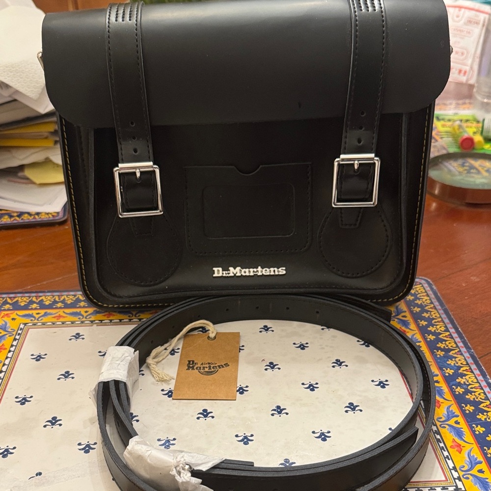 Dr. Martens Black Leather Messenger Bag